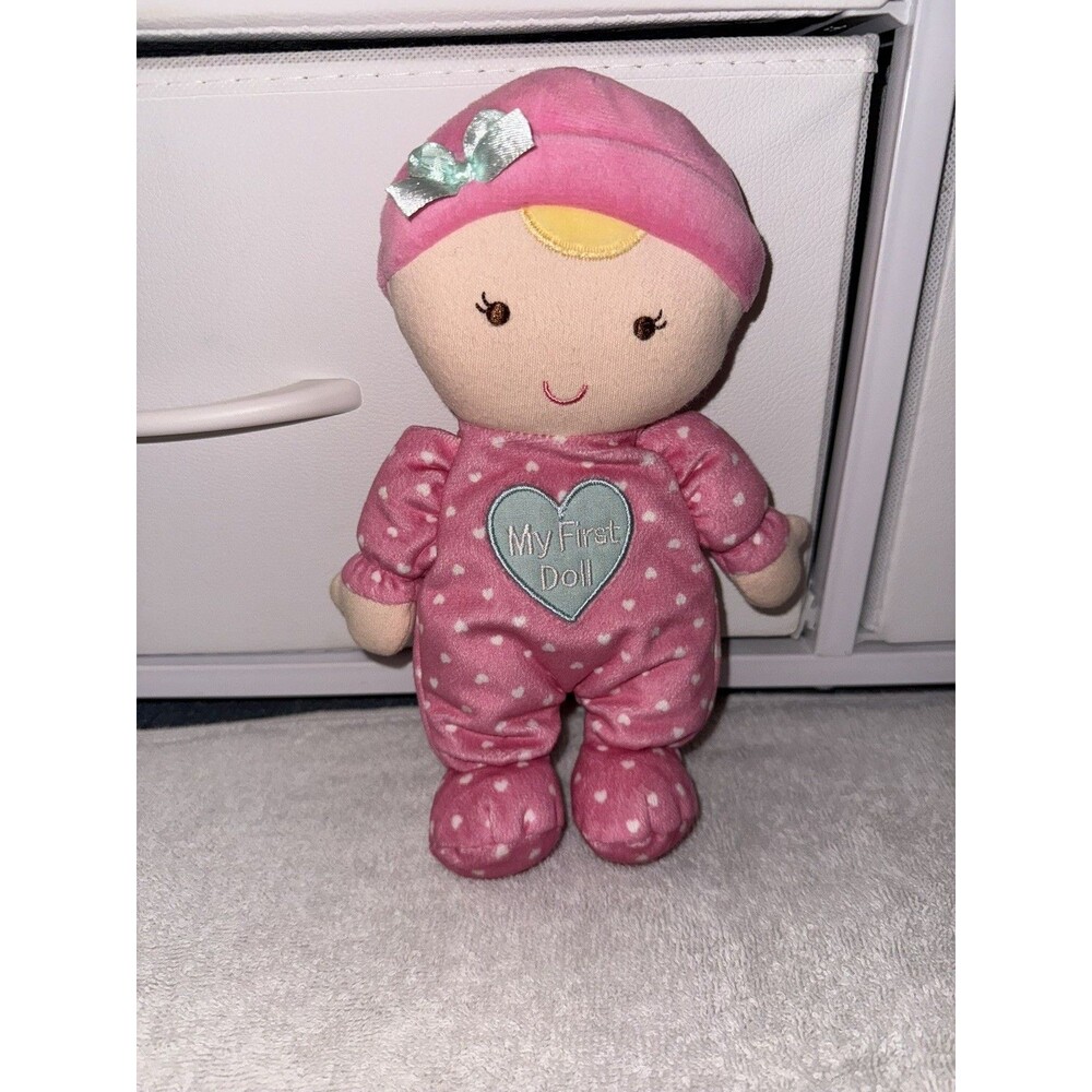 Carters Child of Mine Doll Plush Pink Girl Blonde My First Doll Polka Dot EUC